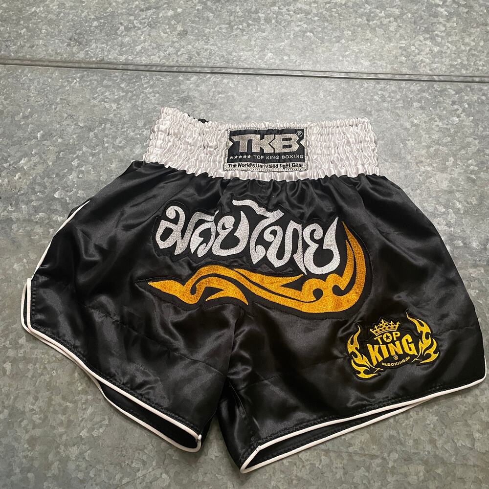 Top King Boxing Muay Thai Satin Shorts Mens XL Black Gold Silver White MMA